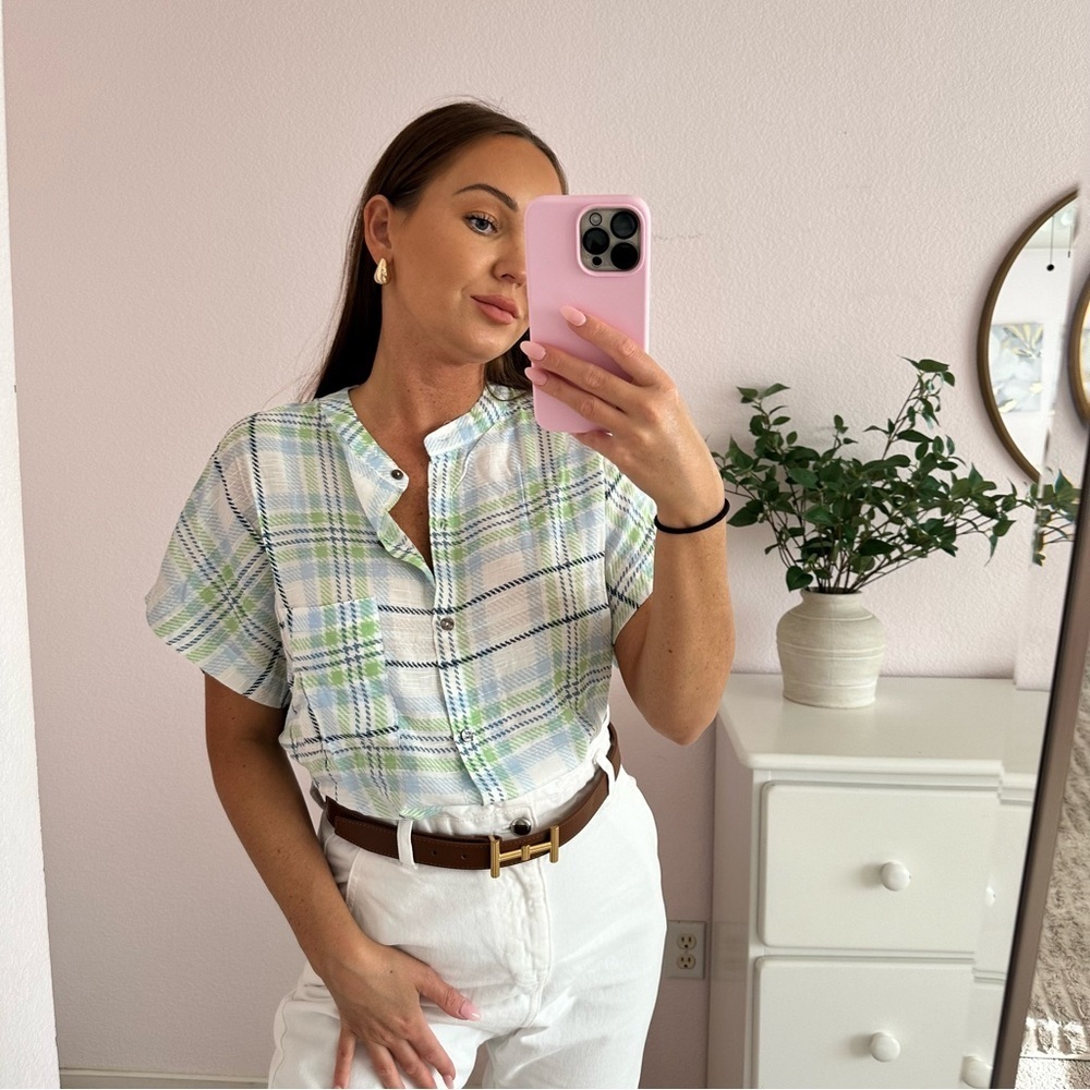 Olivaceous Button Up Tie Front Top M - Picture 4 of 7